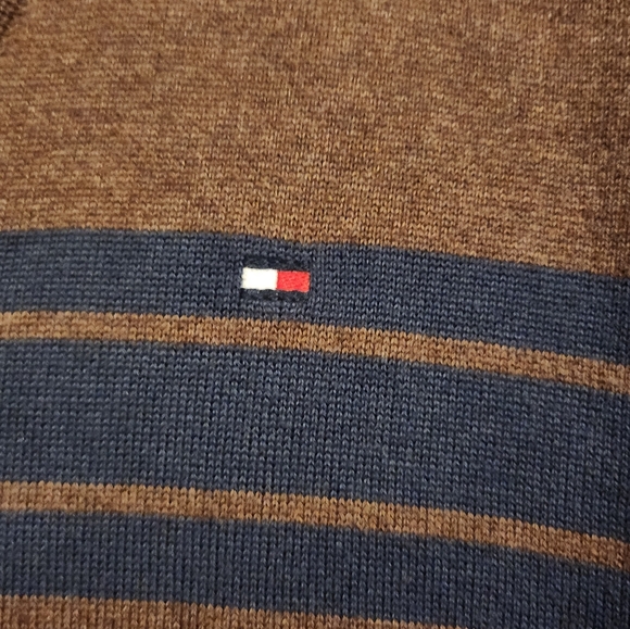 Vintage Tommy Hilfiger Brown With Blue Stipes Cardigan - Picture 6 of 7